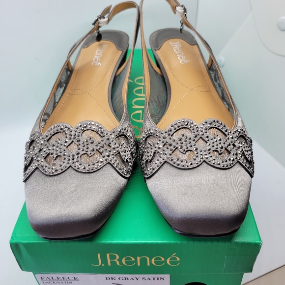 J. Renee Women's Faleece Lace/Satin Pumps Dark Gray 10.5M Block Heel - Picture 12 of 13